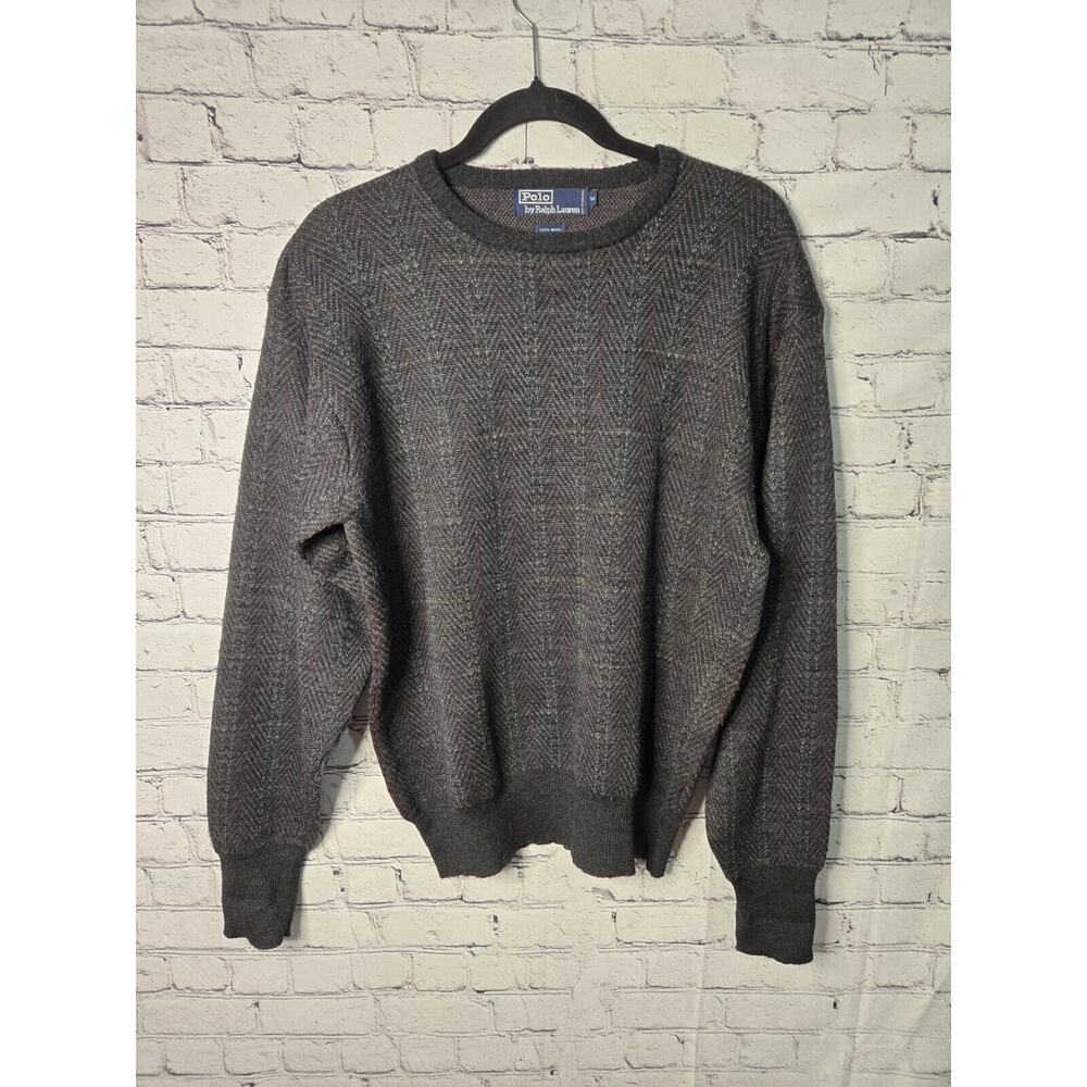 VINTAGE Ralph Lauren Polo Sweater Adult Medium 100% Wool Plaid Striped 90s.